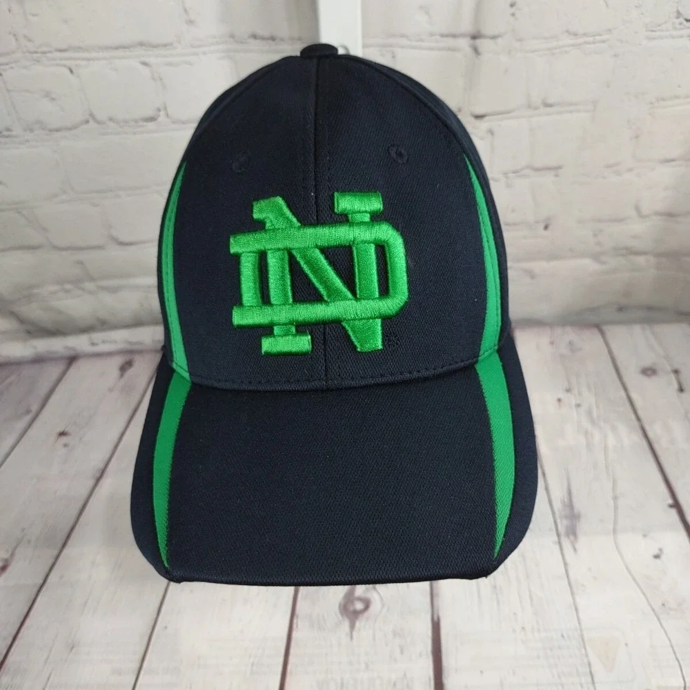 Top of the World Notre Dame Hat Memory Fit Green Shamrock ND Logo Navy Blue Cap
